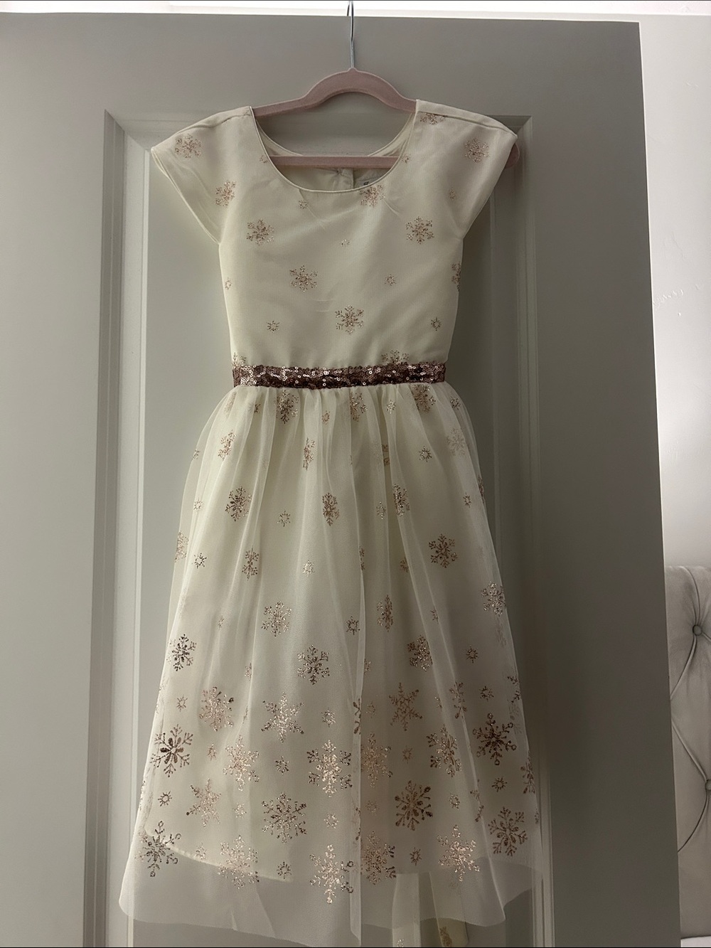 Jona Michelle Ivory Dress with Rose Gold Sequin Belt